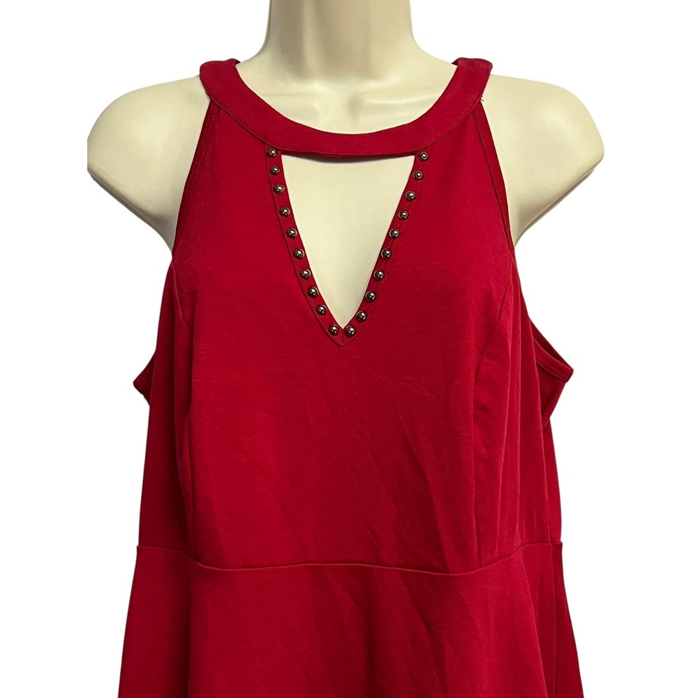 Torrid Top Womens Large 12 Ponte Stud Peplum Sleeveless Flare Cut Out Festival - Picture 3 of 10